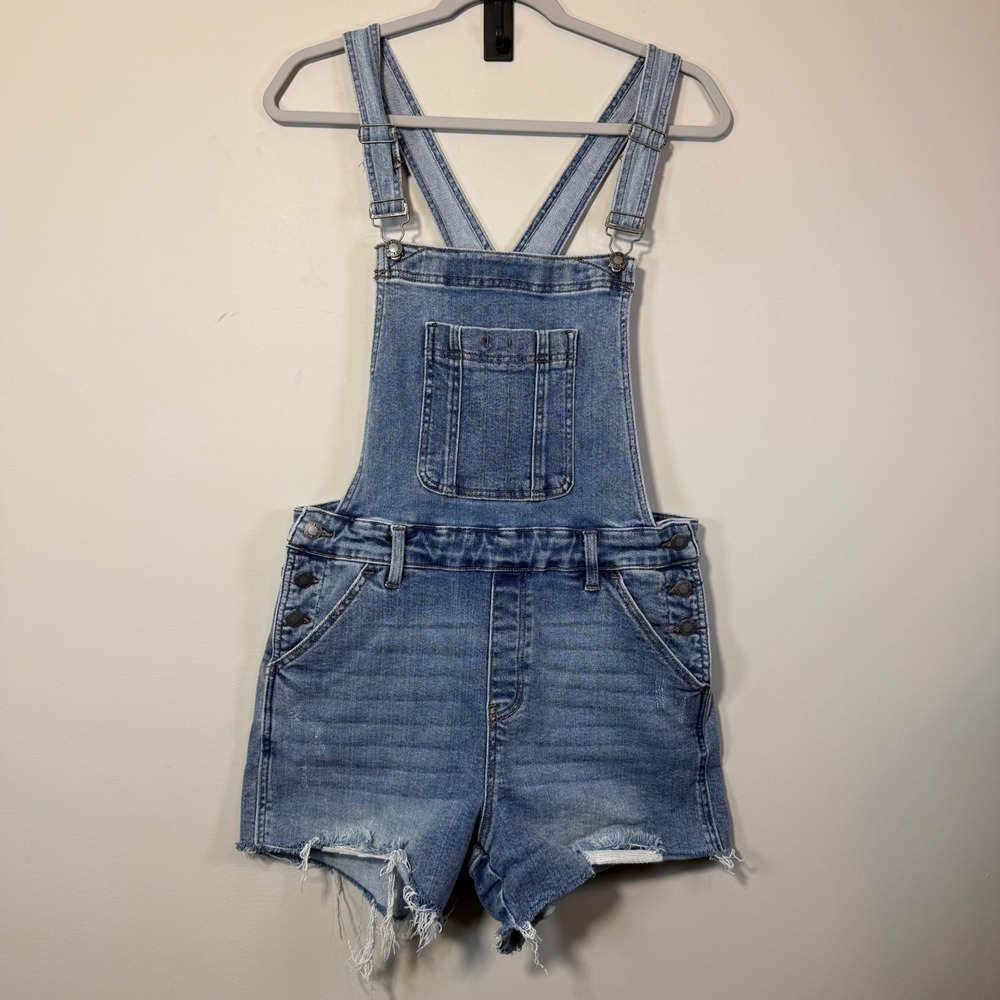 Judy Blue Denim Shortalls Womens XL Blue Distressed JB150077 Boho Festival Retro